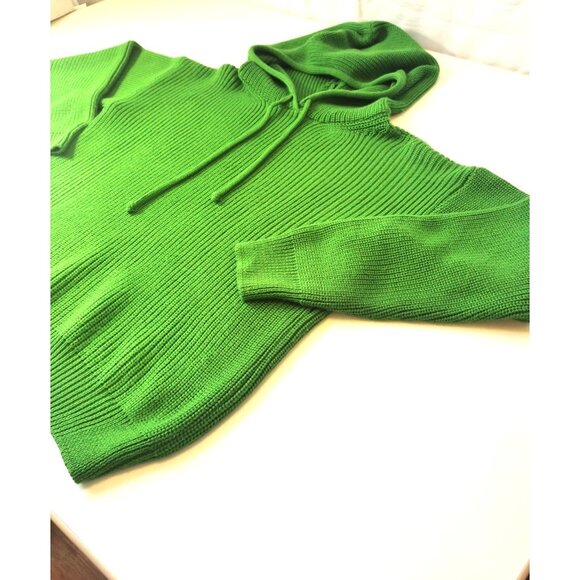 Siyai Bright Kelly Green Ribbed Knit Hoodie Sweater Jumper Oversized Pullover Lg - Picture 2 of 8